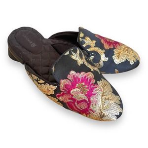 Birdies The Phoebe Black Floral Jacquard Slipper Slides Mules Women's Size 6